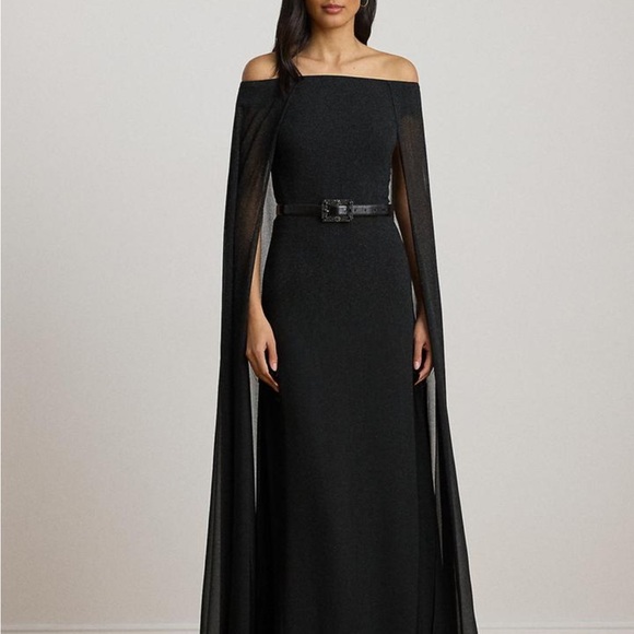 Ralph Lauren Dresses & Skirts - Ralph Lauren Off-Shoulder Black Gown with Cape Sleeves